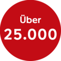 Auf einem roten Kreis steht mit weißer Schrift "über 25.000".