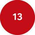 Auf einem roten Kreis steht mit weißer Schrift die Zahl "13".