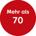 Auf einem roten Kreis steht mit weißer Schrift "mehr als 70".
