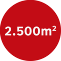Ein roter Kreis mit der Aufschrift "2.500 qm".